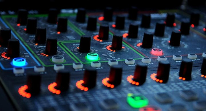 Audio mixing desk with the faders up