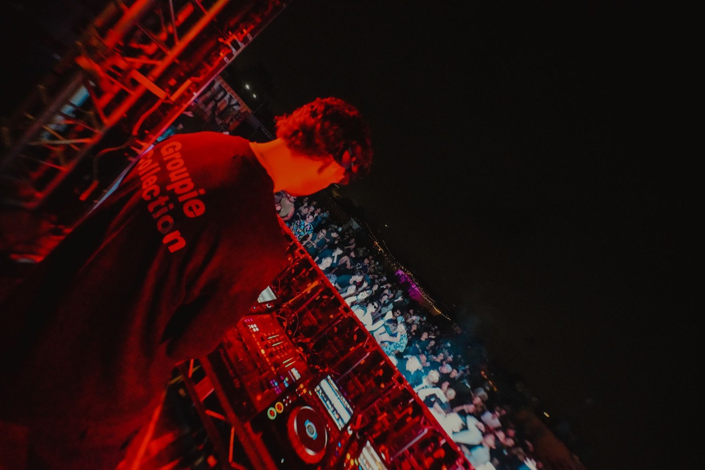 Red lit stage structure at night